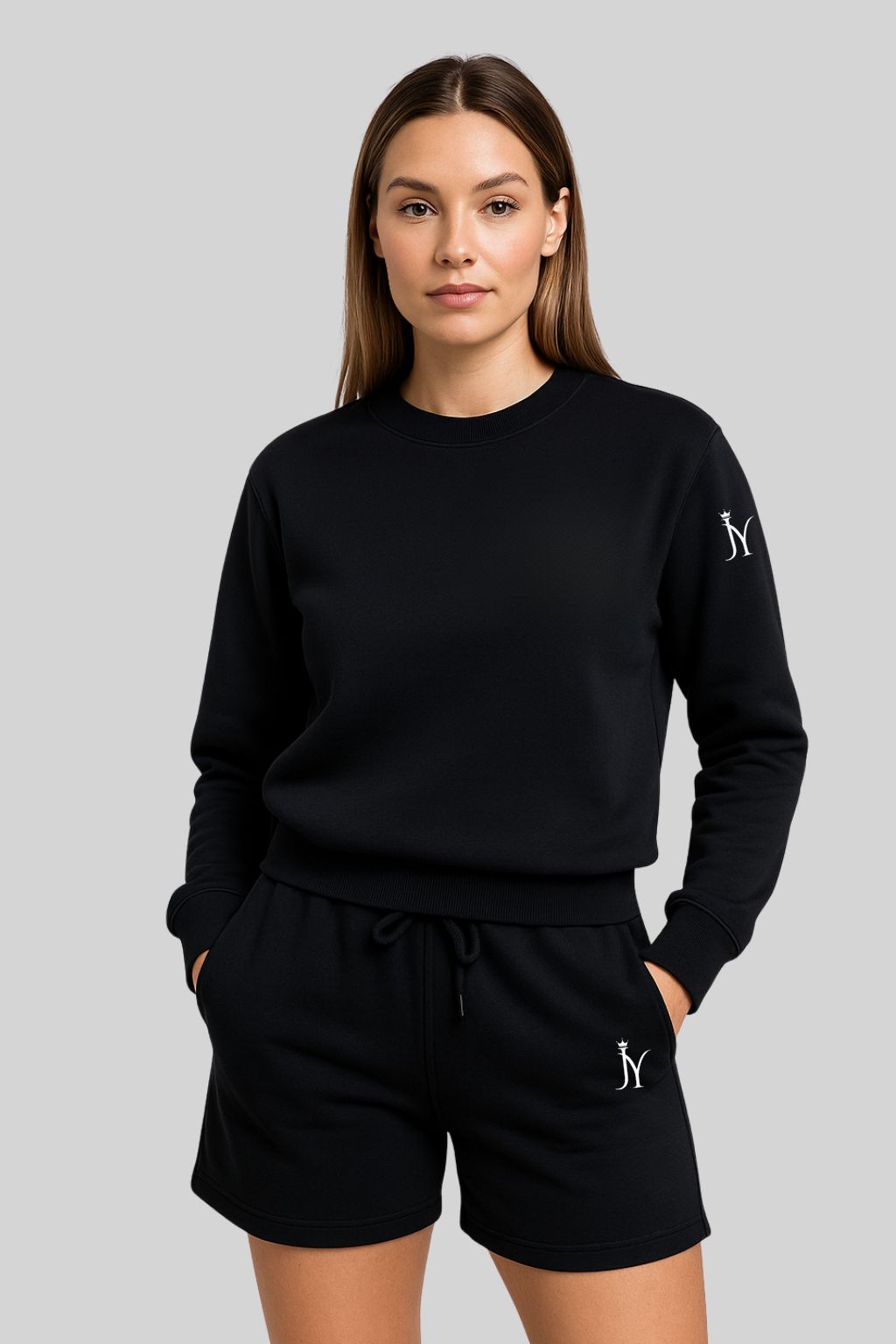 Langermet genser i økologisk bomul med rund hals - svart