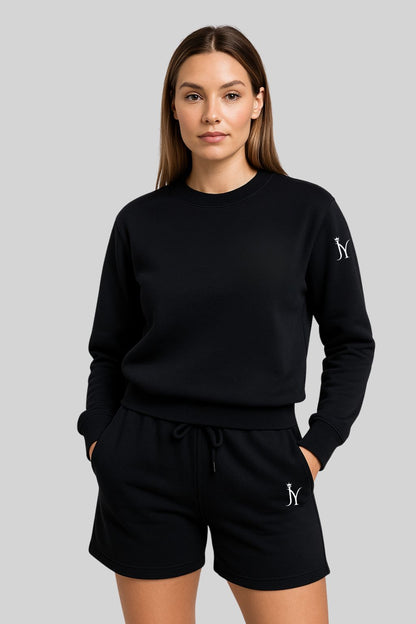 Langermet genser i økologisk bomul med rund hals - svart