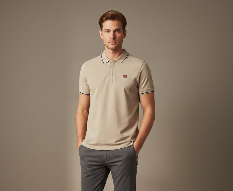 Norway 1963 - Beige poloskjorte i bomull