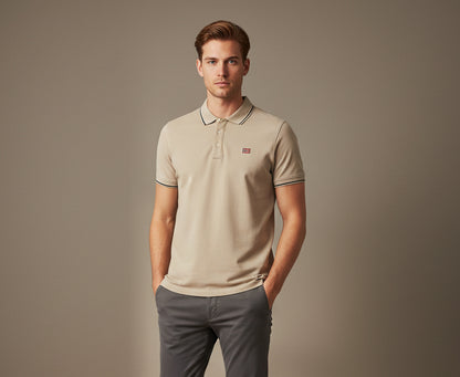 Norway 1963 - Beige poloskjorte i bomull