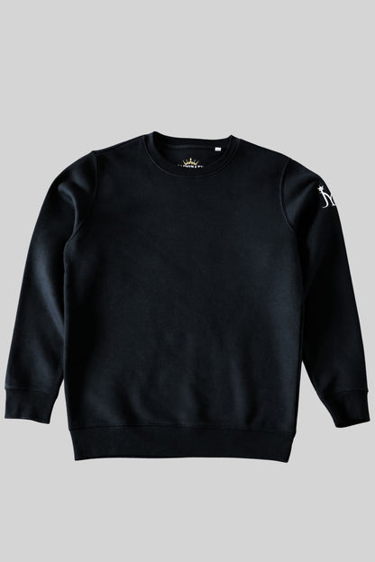 Langermet genser i økologisk bomul med rund hals - svart