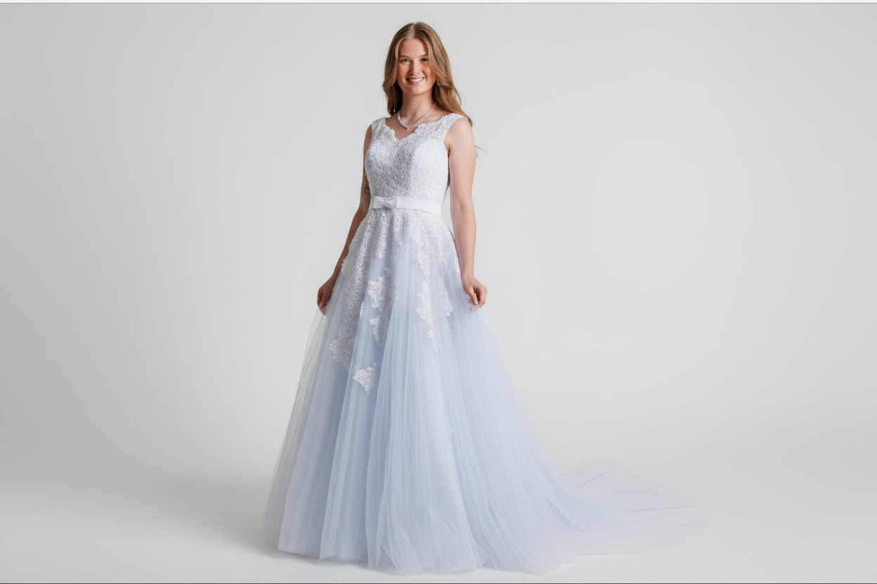 Elegant hvit brudekjole med fin slep