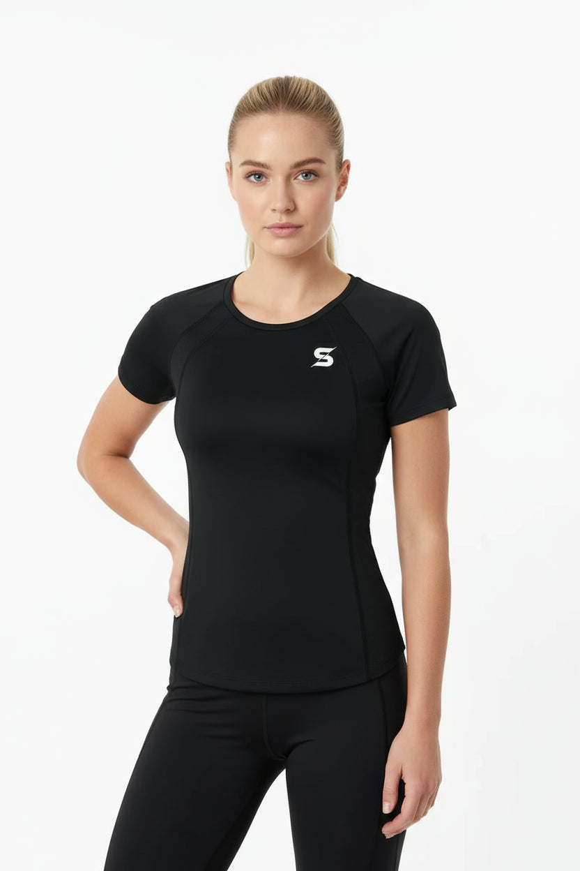 Black Stretchy Workout T-Shirt – Teknisk og fleksibel trenings-t-skjorte